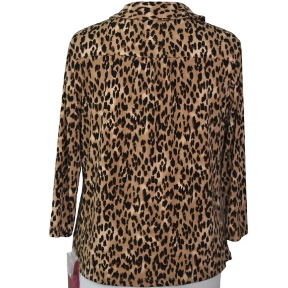 212 Collection Womens XL Leopard Print Button Down Top Polo Animal Print - Picture 2 of 6